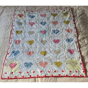 Handmade Child Quilt 40"x50" Patchwork Hearts Soft Homemade Throw Blanket